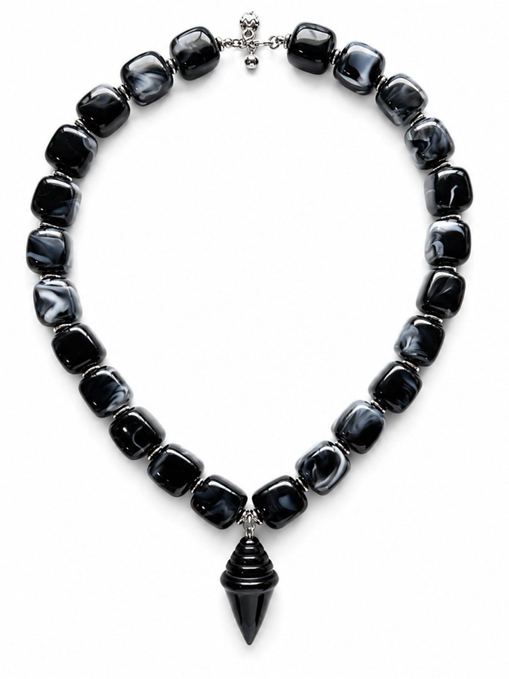 New MAYAMAR Black Swirl spike resin and genuine stone Statement Necklace